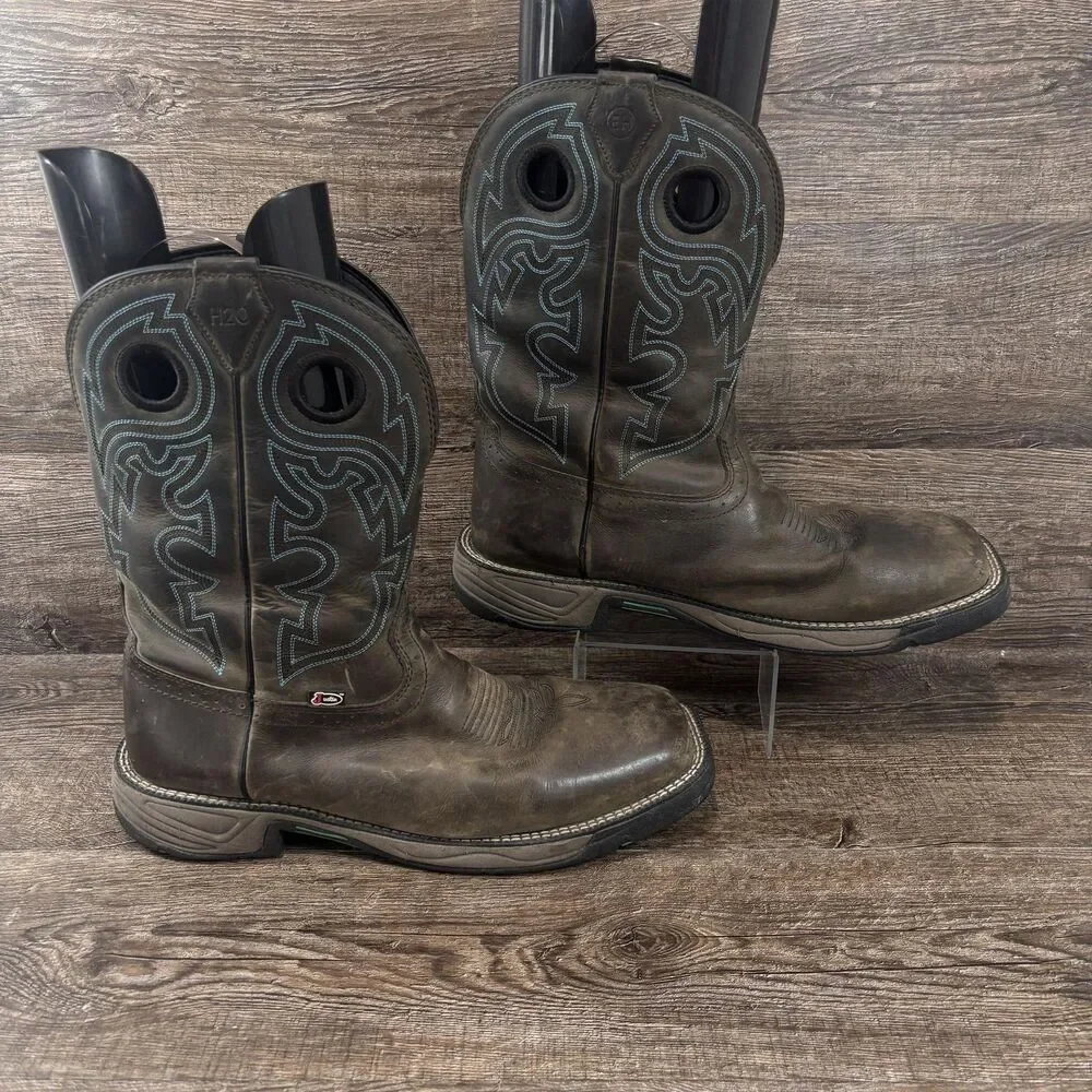 Justin Stampede Rush Boots Men's 13EE Brown Leather Steel Toe Waterproof